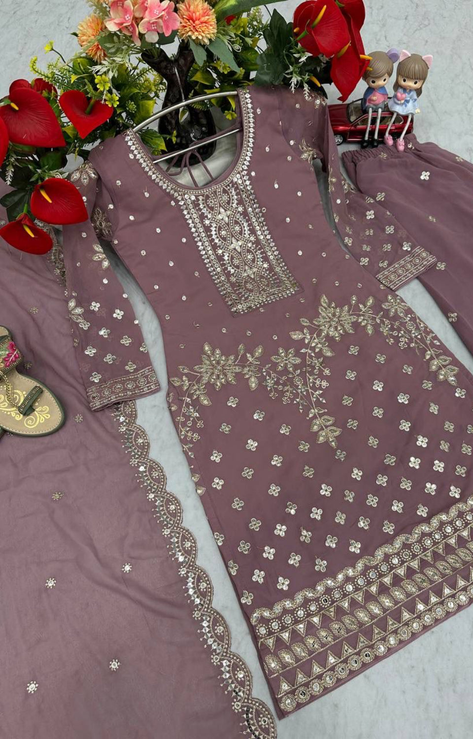 Designer Party Wear Top Plazzo & Dupatta Set👗*