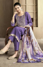 Purple Cotton Sequin Embroidered Kurti Set 💫