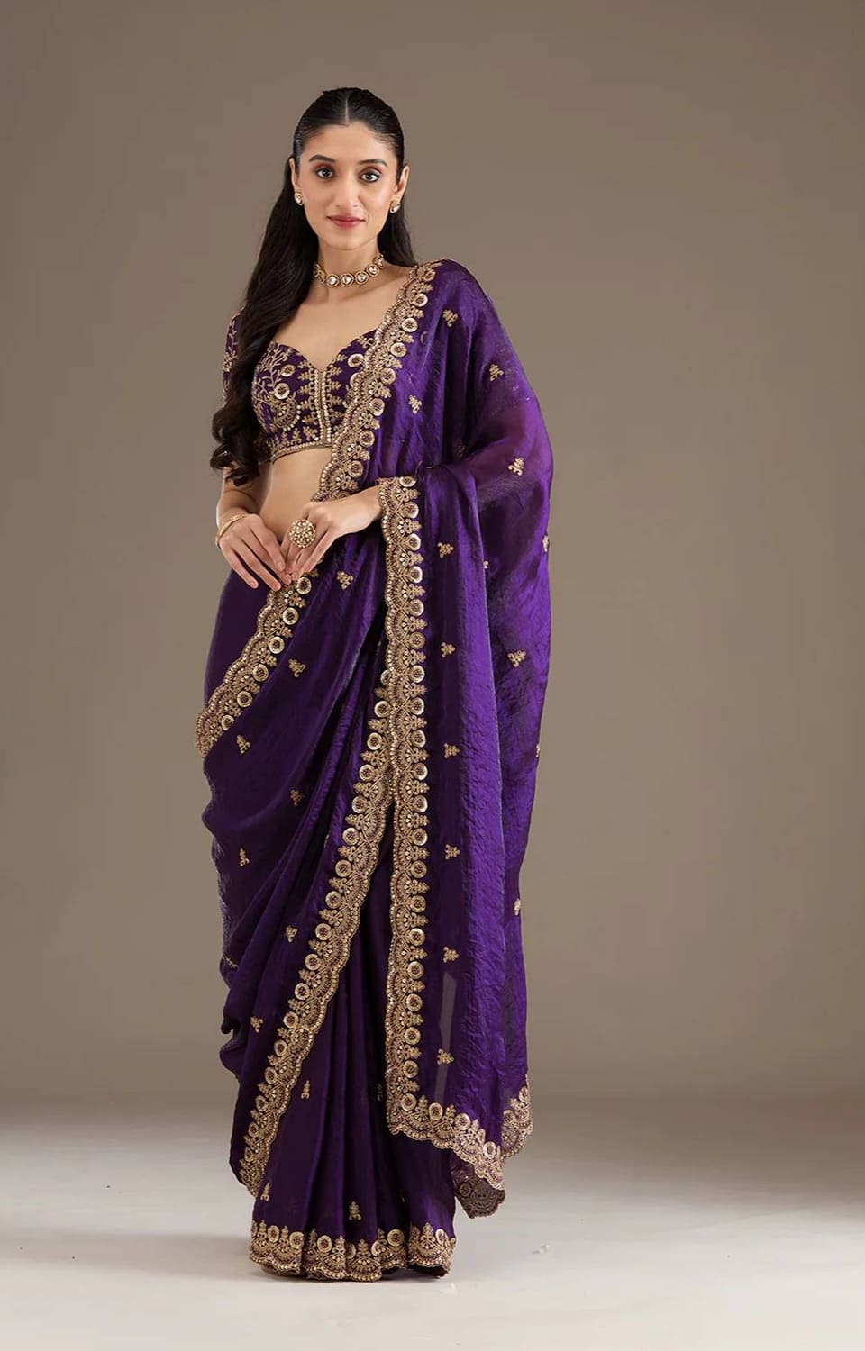 Heavy Fandy Satin Silk Bridal Saree With Fancy Dori Zari & Sequence Work