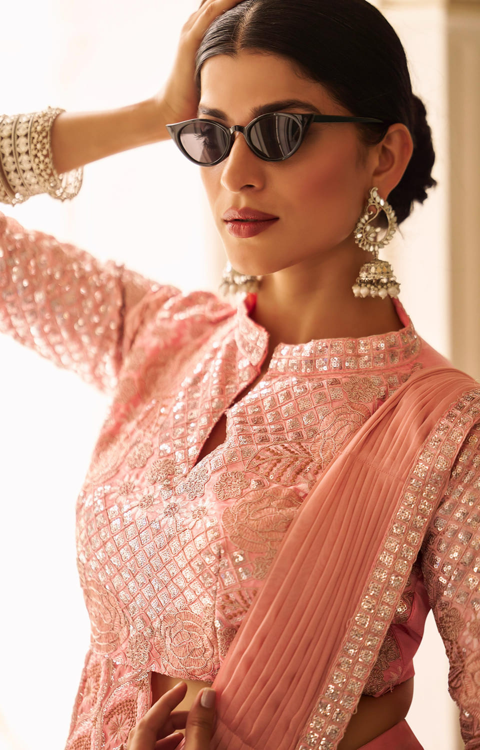 🥻 New Trending Ready-to-Wear Chinon Saree with Fully Embroidered Stylish Blouse 🥻