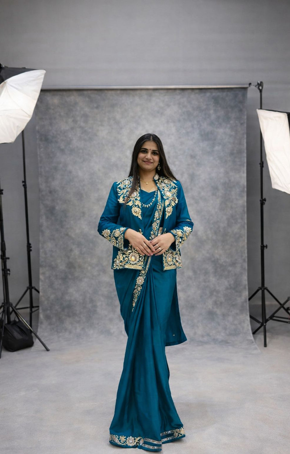 New Super Trending Embroidery Sequence work ready to wear saree with full koti