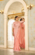 🥻 New Trending Ready-to-Wear Chinon Saree with Fully Embroidered Stylish Blouse 🥻