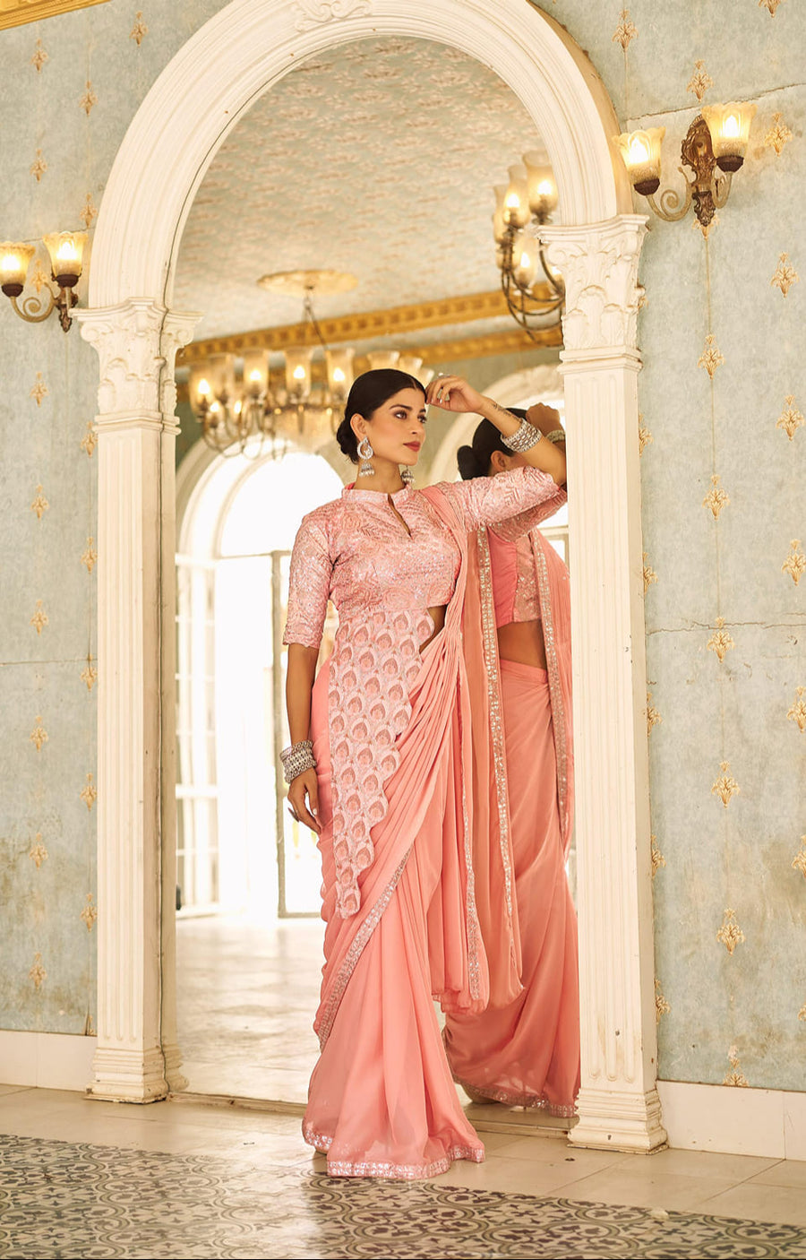 🥻 New Trending Ready-to-Wear Chinon Saree with Fully Embroidered Stylish Blouse 🥻