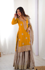Chinon Silk Sharara Suit with Pearl & Sequence Work