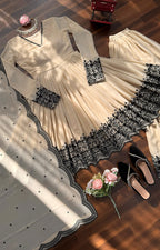 Soft Cream Black Embroidered  Premium Sharara Wear 🖤💎