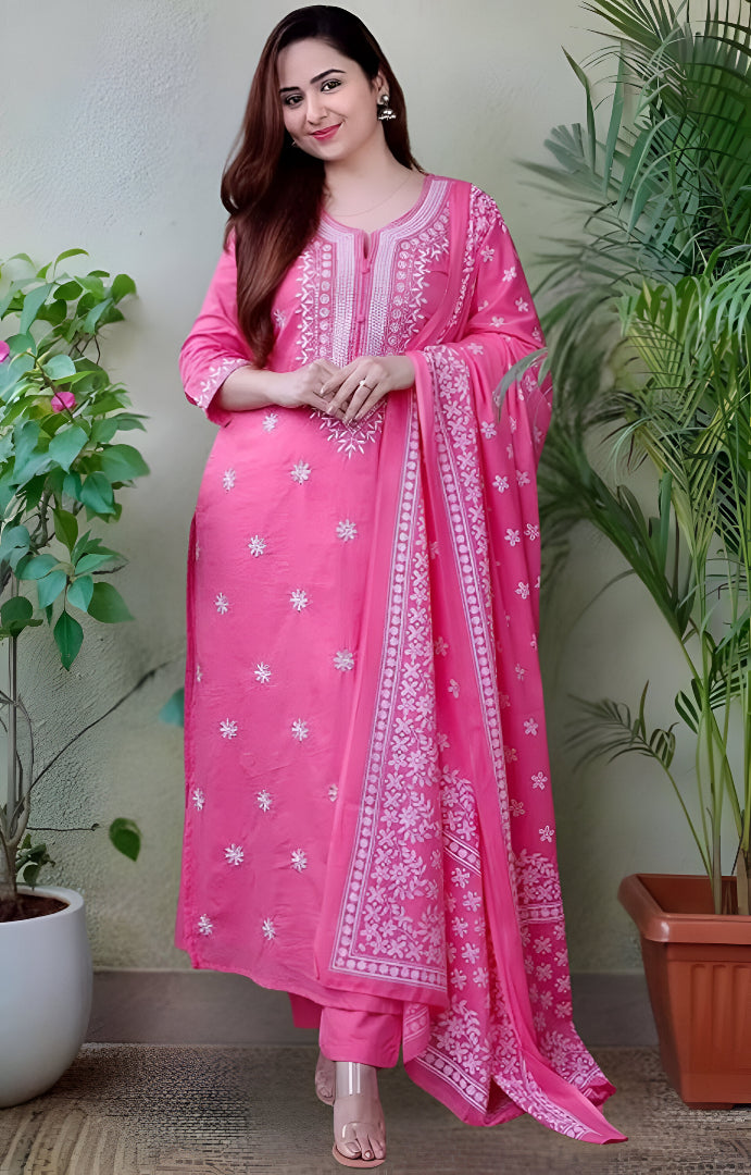 Women Floral Embroidered Kurta with Trousers & Dupatta