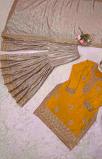 Chinon Silk Sharara Suit with Pearl & Sequence Work