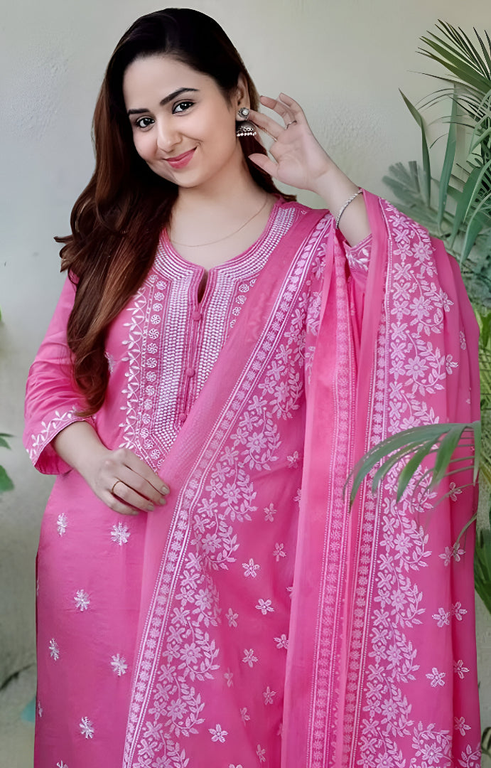 Women Floral Embroidered Kurta with Trousers & Dupatta