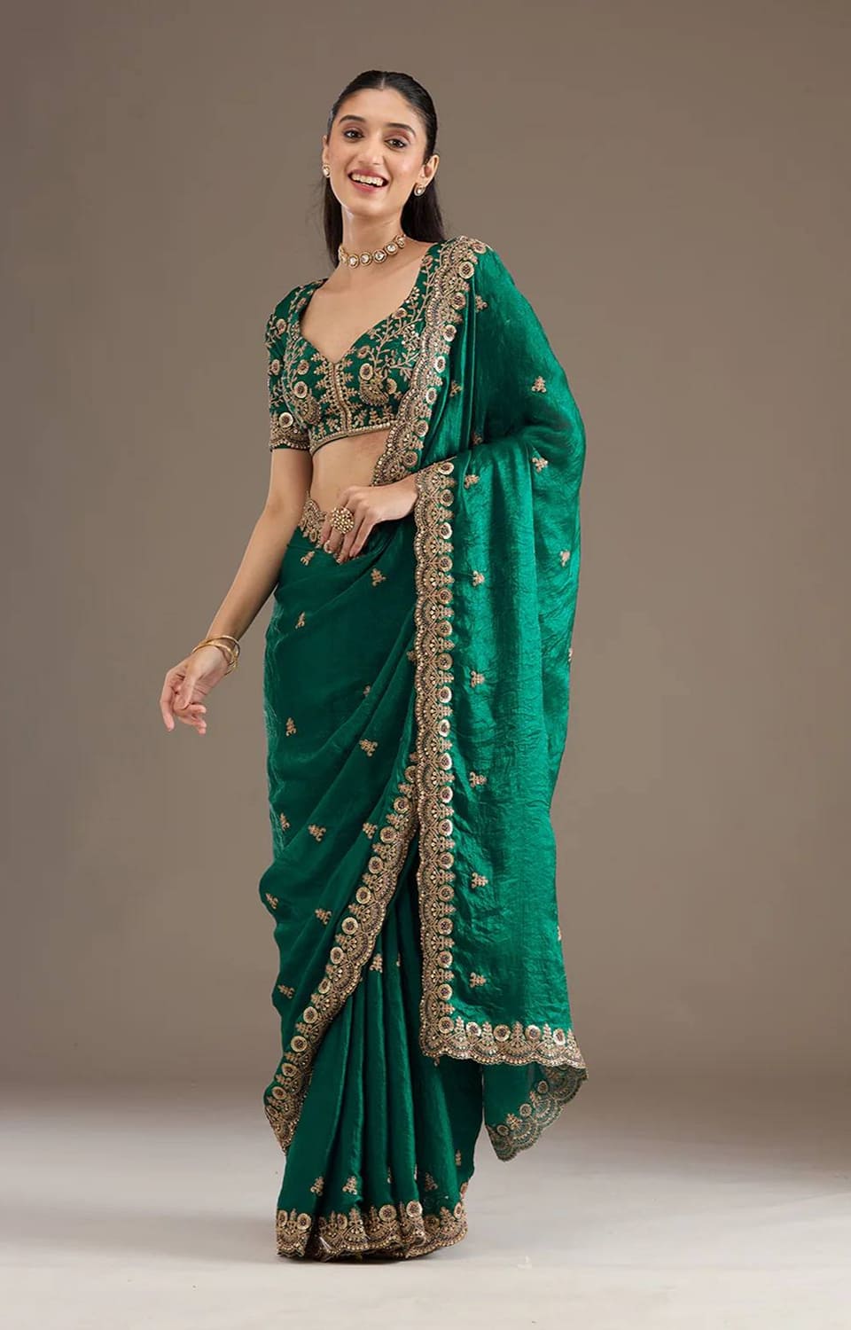Heavy Fandy Satin Silk Bridal Saree With Fancy Dori Zari & Sequence Work