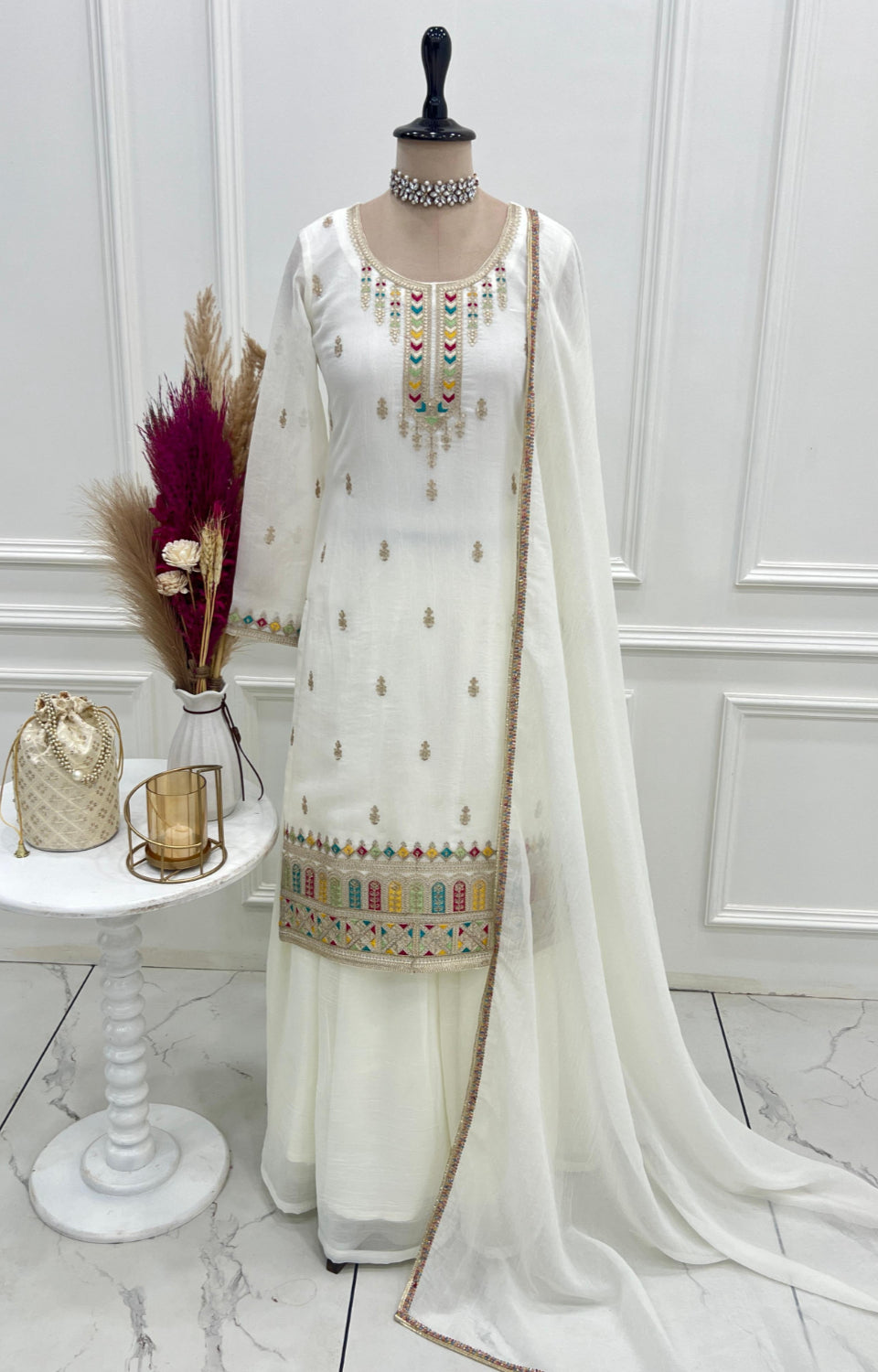 PURE SOFT CRUNCHY SILK FABRIC TOP, SHARARA WITH DUPATTA SET 🌟