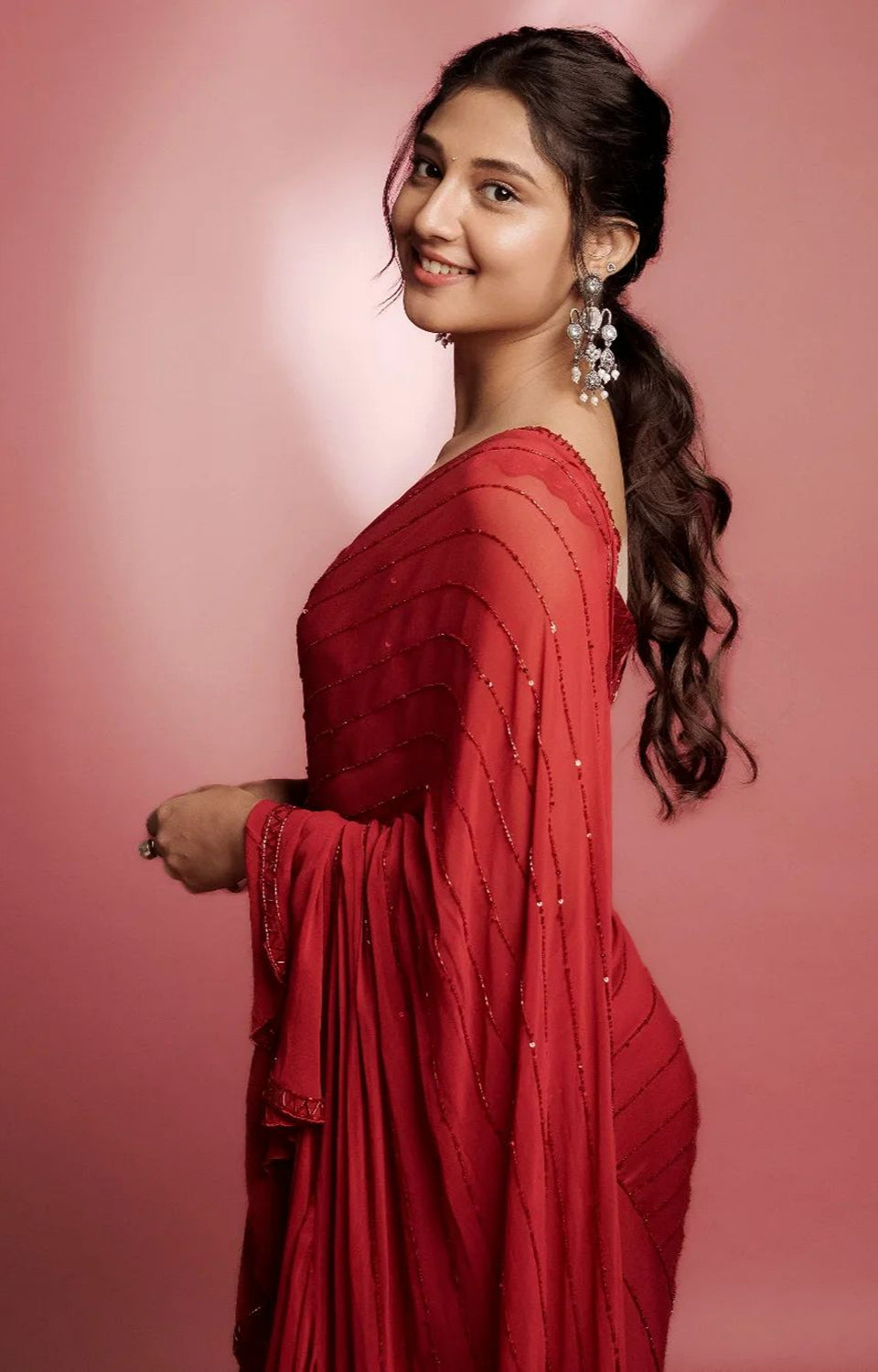 Ruffled Beadwork Designer Saree 🥻