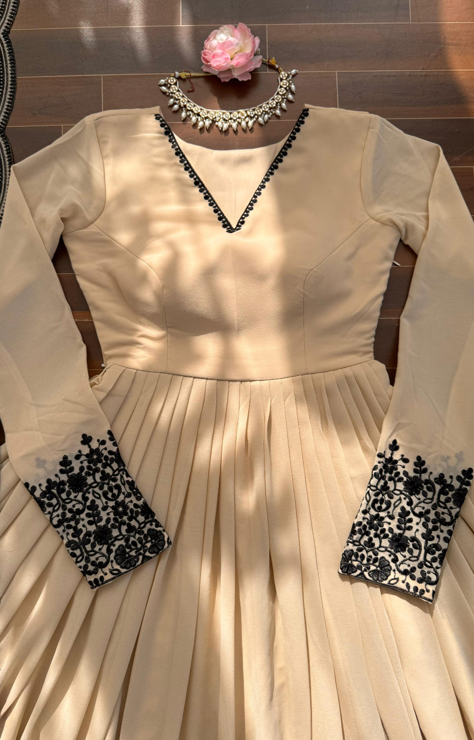 Soft Cream Black Embroidered  Premium Sharara Wear 🖤💎