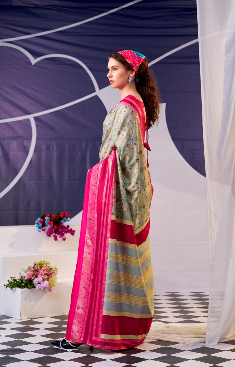 Premium Tasar Silk Floral Print Designer Saree