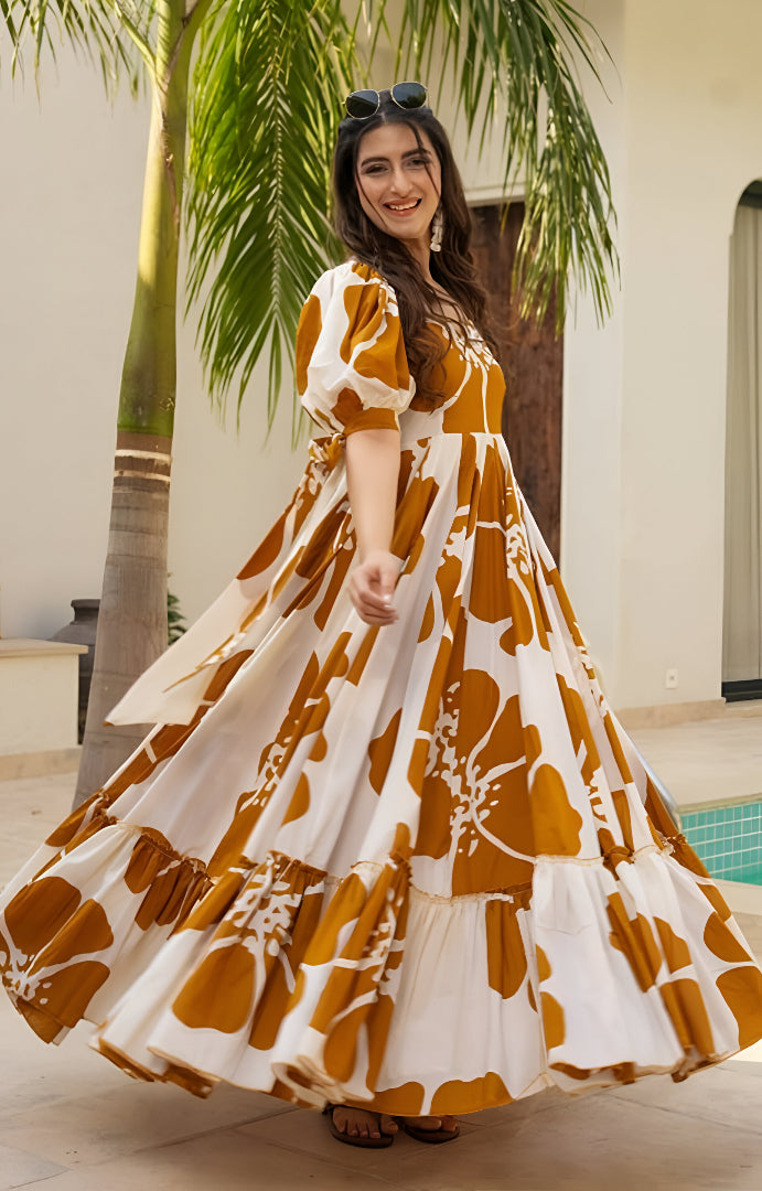 Beautiful Mehandi Floral Print Maxi Dress 🥻