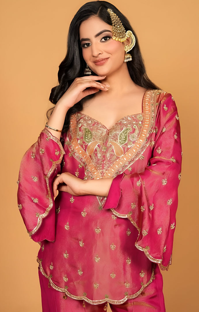 Luxe Pink Embroidered Top-Bottom & Dupatta Set ✨