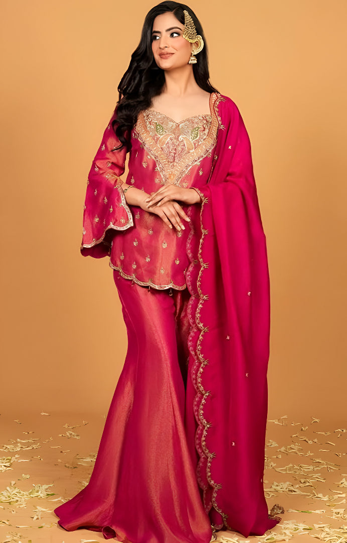 Luxe Pink Embroidered Top-Bottom & Dupatta Set ✨