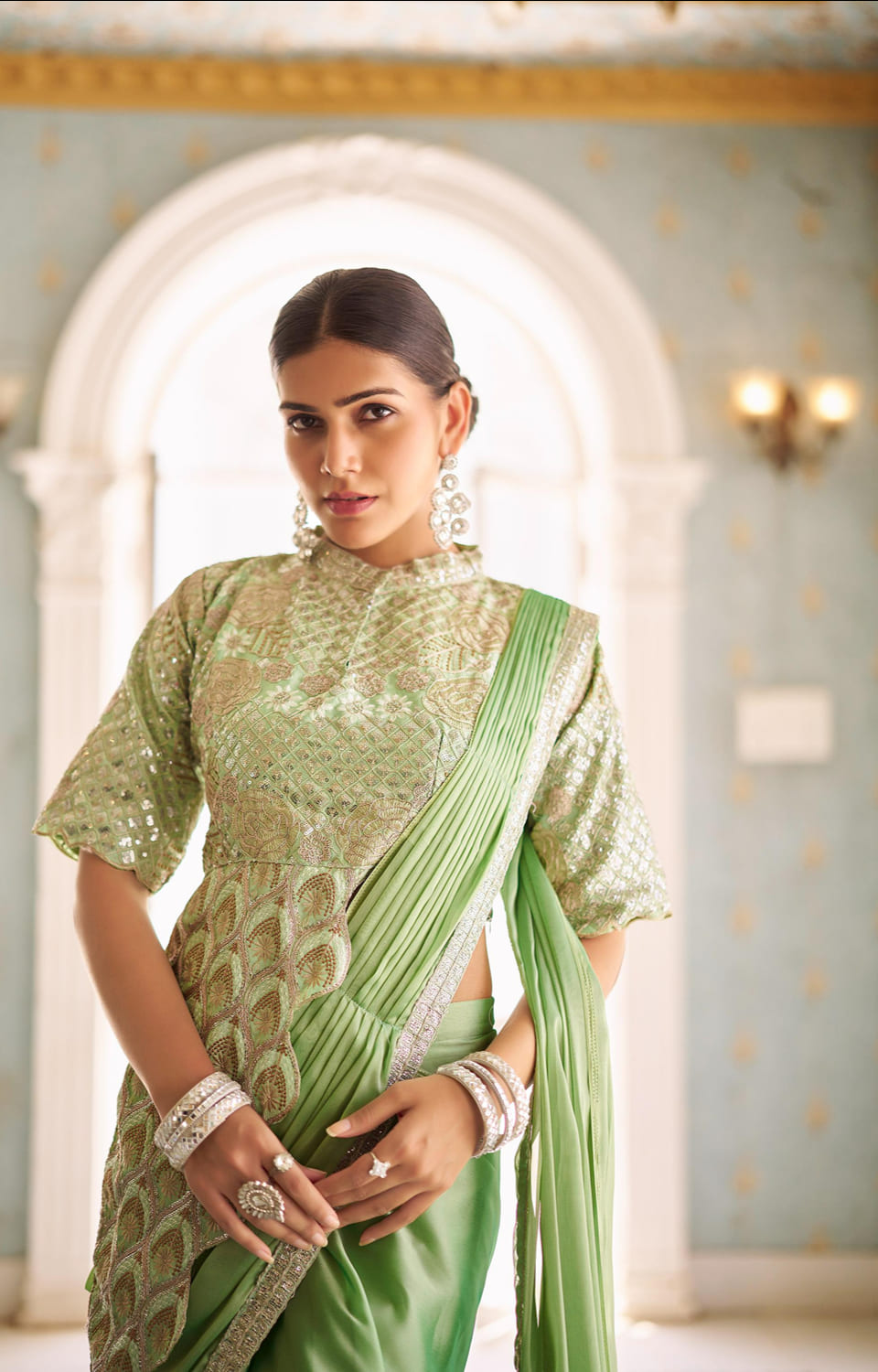 🥻 New Trending Ready-to-Wear Chinon Saree with Fully Embroidered Stylish Blouse 🥻