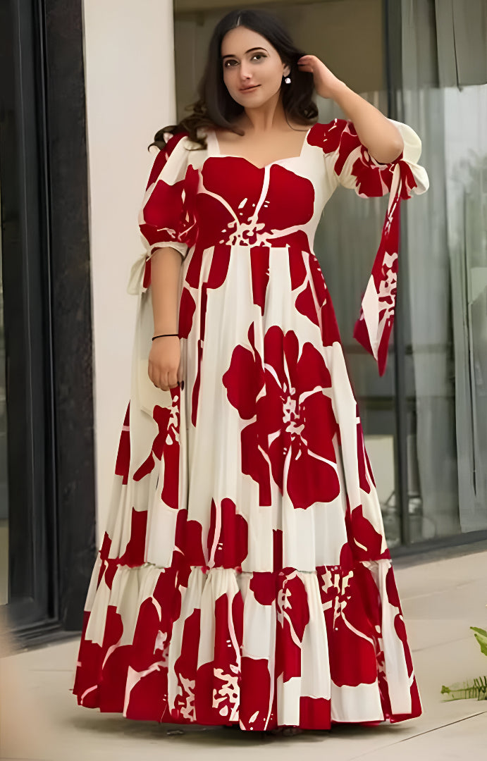 Beautiful Mehandi Floral Print Maxi Dress 🥻