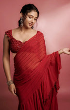 Ruffled Beadwork Designer Saree 🥻