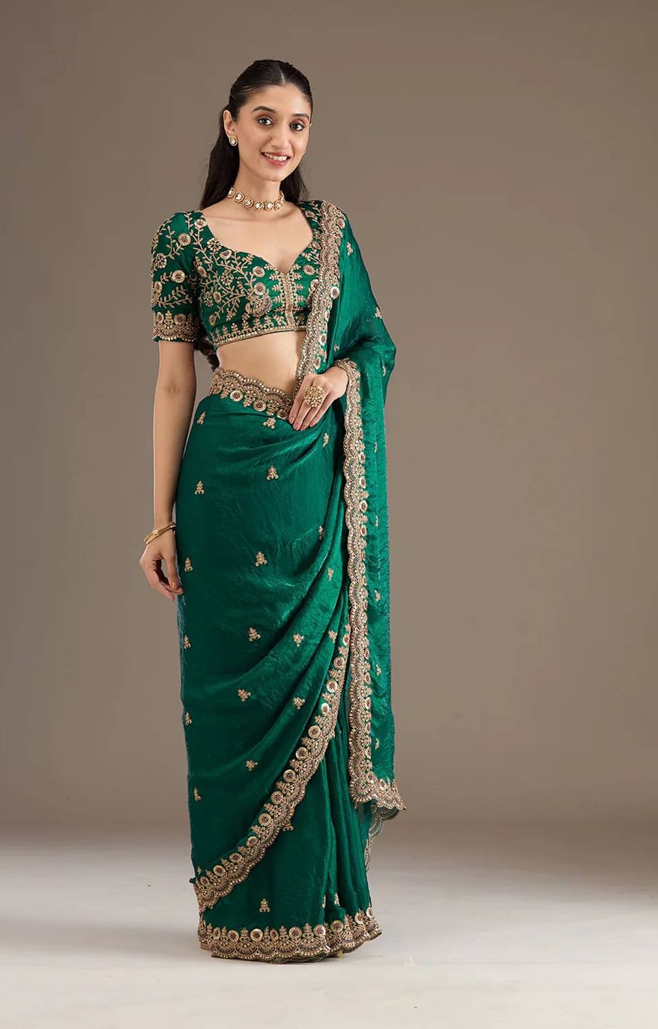 Heavy Fandy Satin Silk Bridal Saree With Fancy Dori Zari & Sequence Work