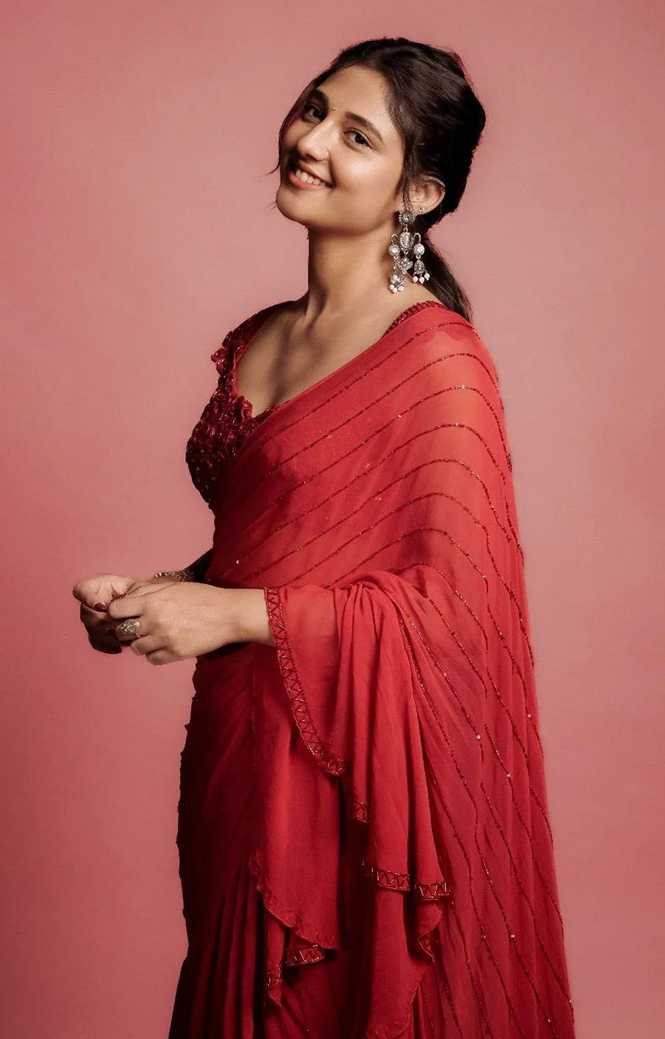 Ruffled Beadwork Designer Saree 🥻