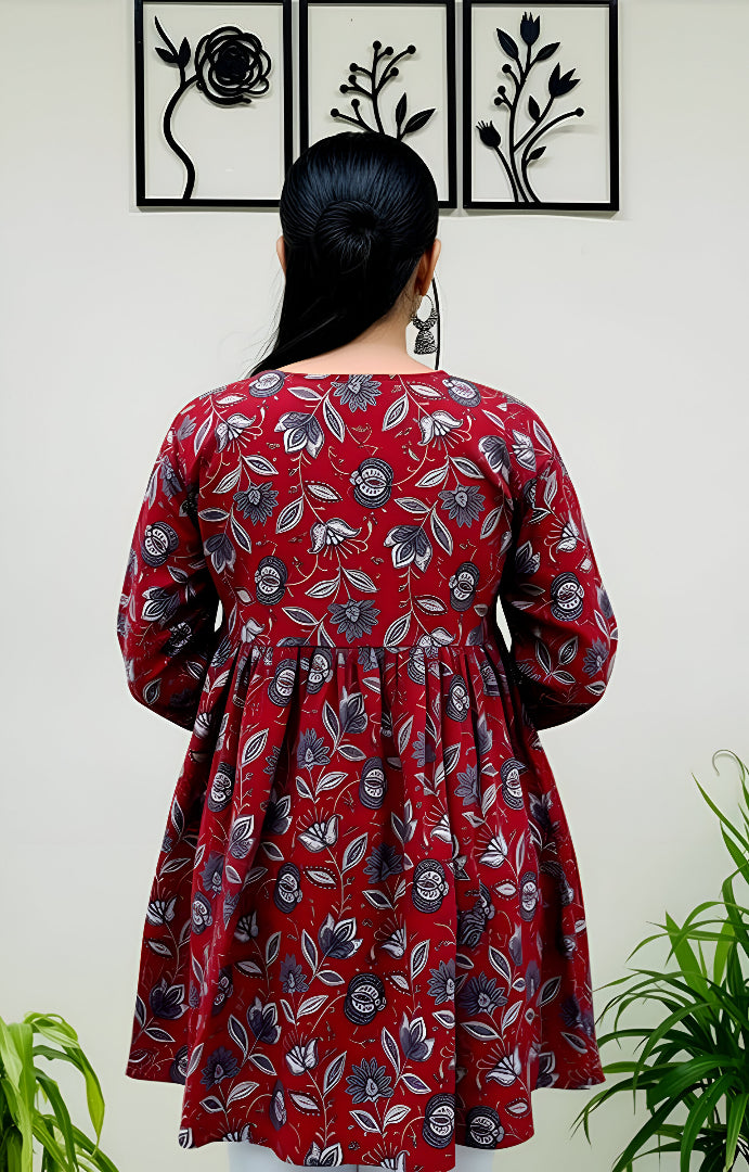 Casual Rayon Blend V-Neck Full Sleeves Stylish Red Peplum Top