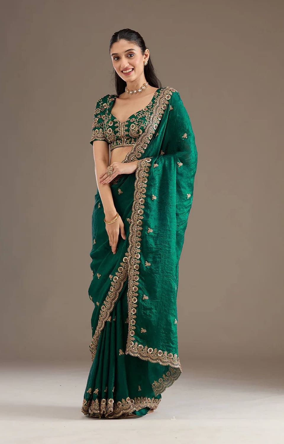 Heavy Fandy Satin Silk Bridal Saree With Fancy Dori Zari & Sequence Work