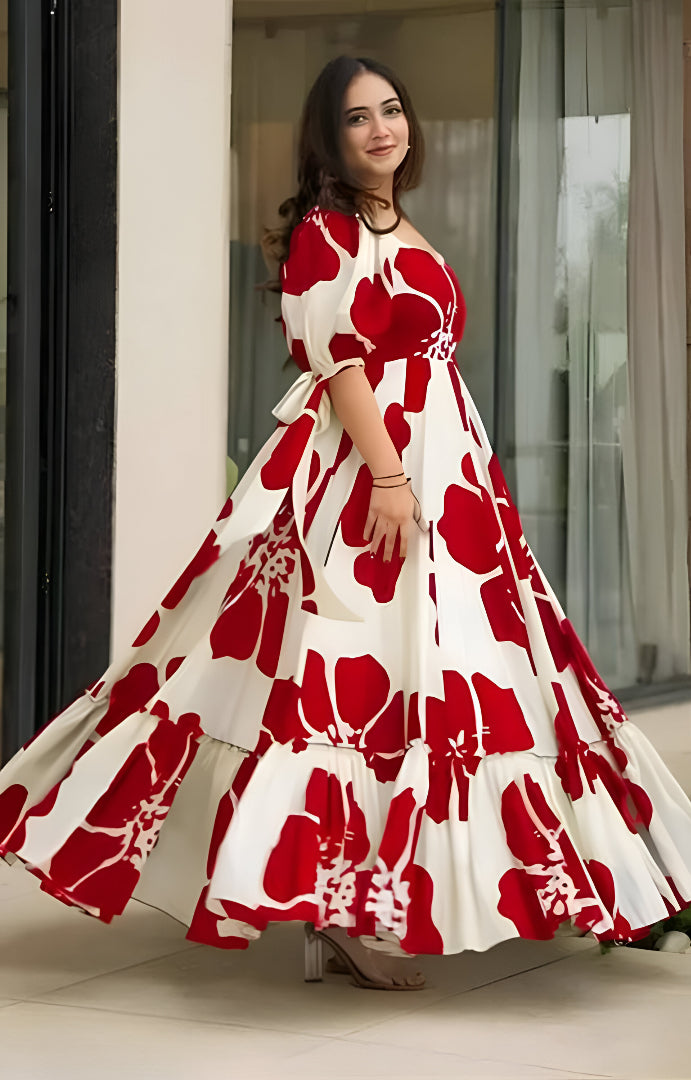 Beautiful Mehandi Floral Print Maxi Dress 🥻