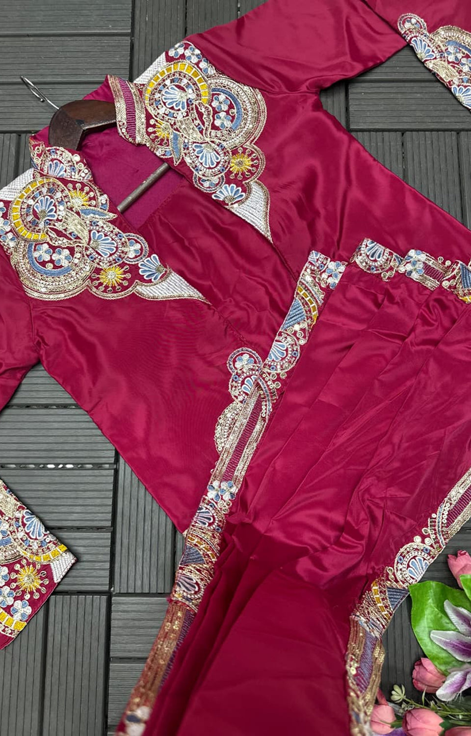 New Super Trending Embroidery Sequence work ready to wear saree with full koti