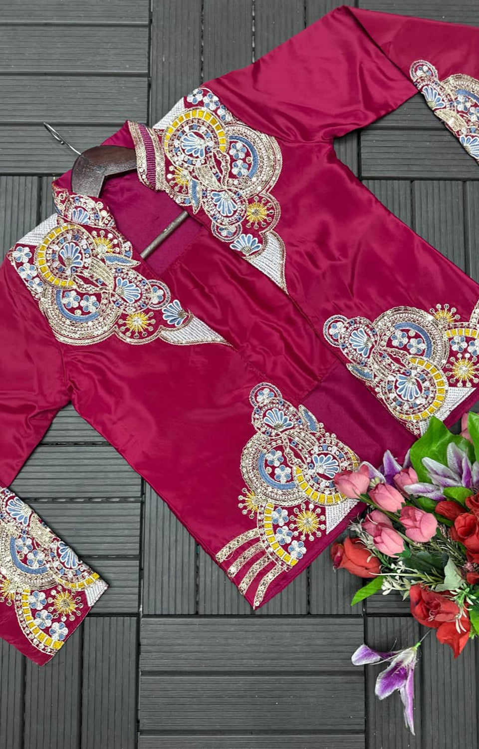 New Super Trending Embroidery Sequence work ready to wear saree with full koti