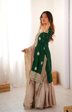 Chinon Silk Sharara Suit with Pearl & Sequence Work