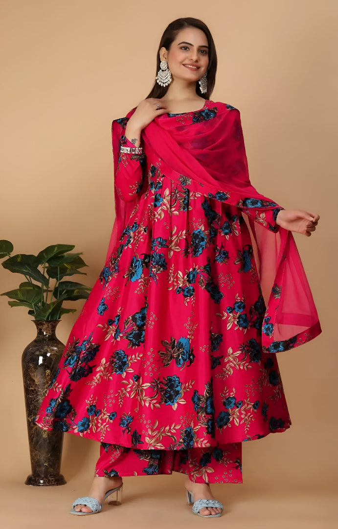 Women Georgette Kurta Palazzo Dupatta Set