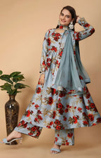 Floral Round Neck Anarkali Set 🌷