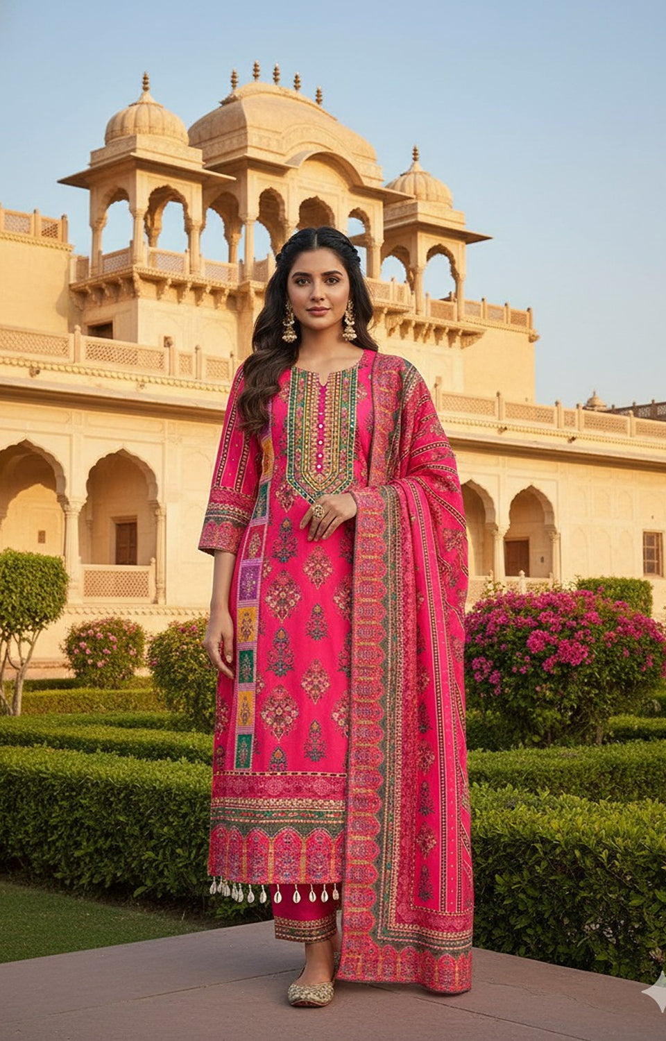 Pink Readymade Suit with Schiffli Mirror & Handwork – Perfect Festive Elegance ✨