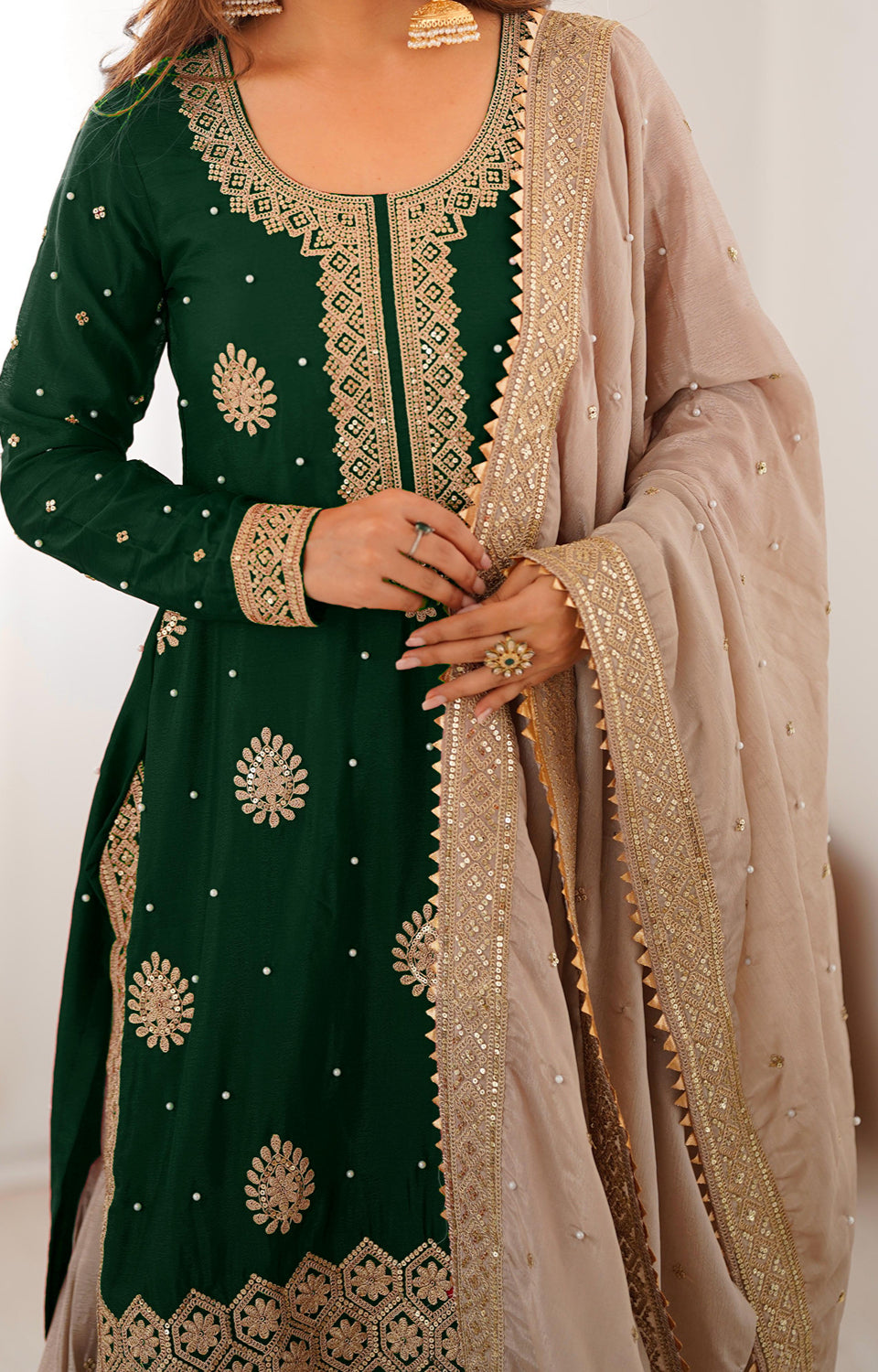 Chinon Silk Sharara Suit with Pearl & Sequence Work