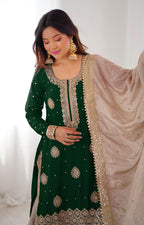 Chinon Silk Sharara Suit with Pearl & Sequence Work