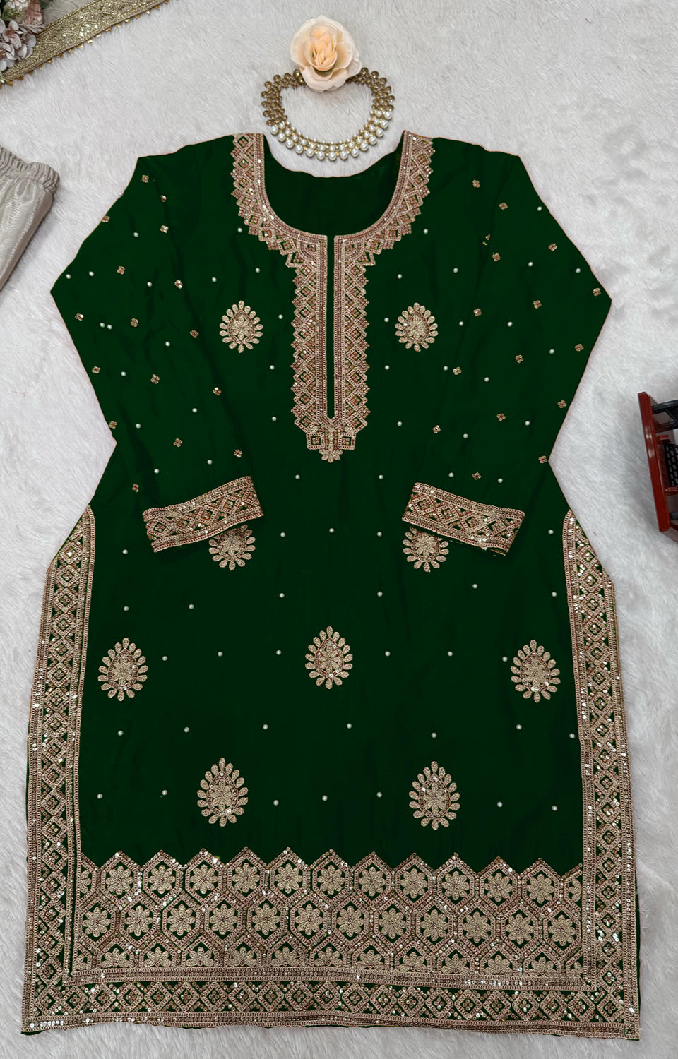 Chinon Silk Sharara Suit with Pearl & Sequence Work