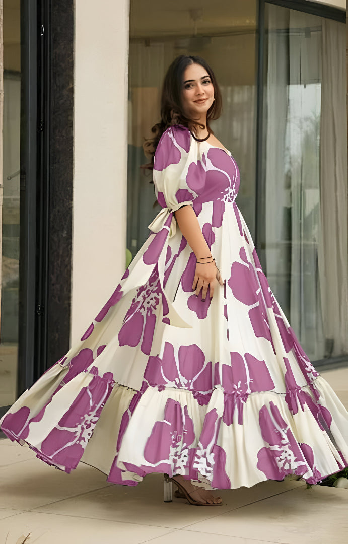 Beautiful Mehandi Floral Print Maxi Dress 🥻