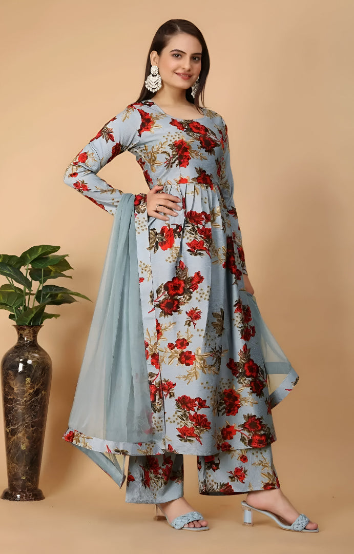 Floral Round Neck Anarkali Set 🌷