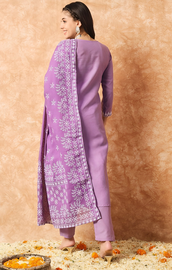 Women Floral Embroidered Kurta with Trousers & Dupatta