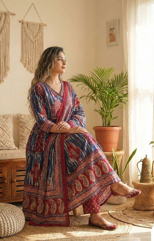 Designer Fine Cotton 3-Piece Suit Set with Hand Embroidery & Dupatta ✨