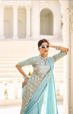 🥻 New Trending Ready-to-Wear Chinon Saree with Fully Embroidered Stylish Blouse 🥻