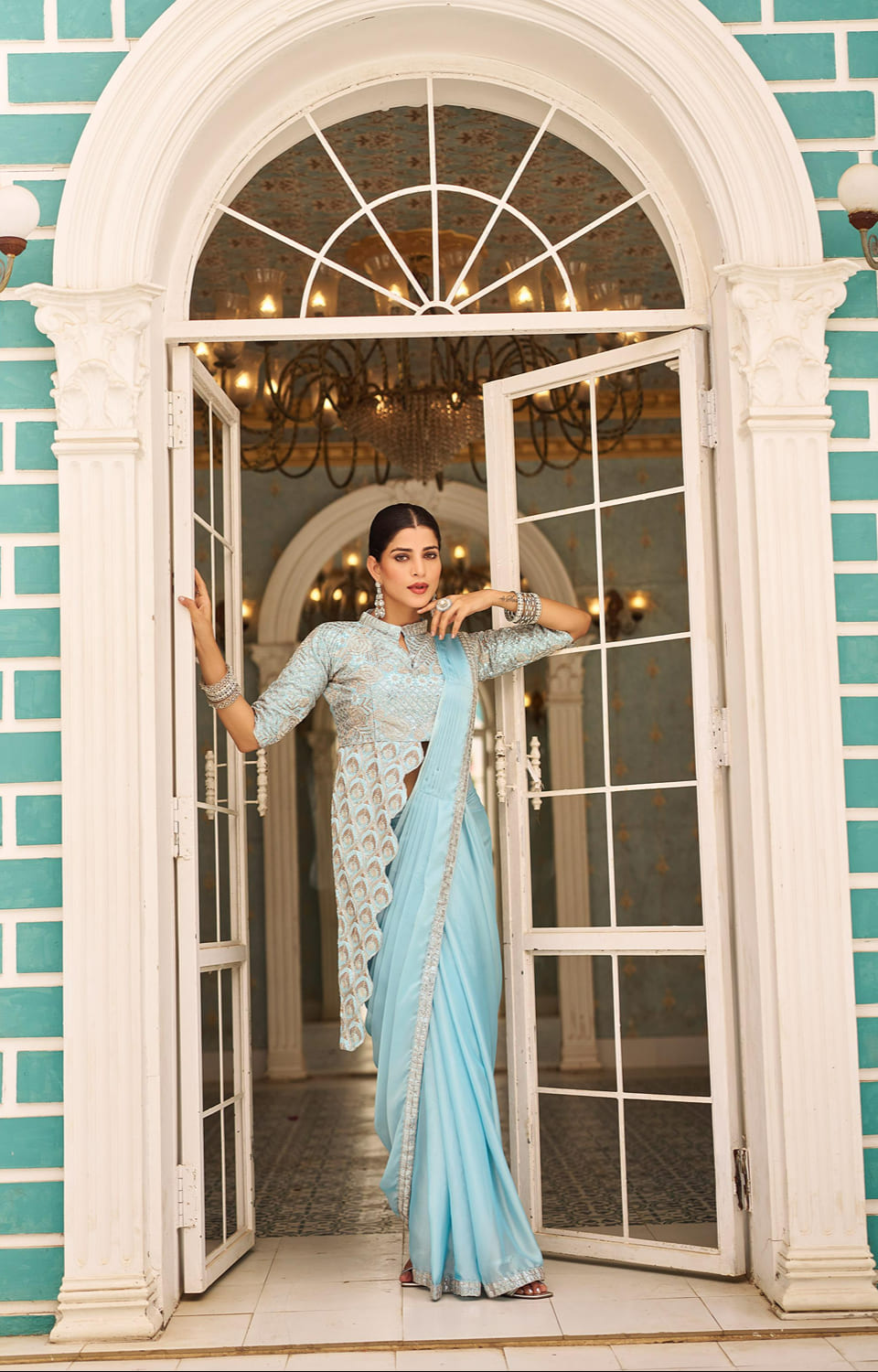 🥻 New Trending Ready-to-Wear Chinon Saree with Fully Embroidered Stylish Blouse 🥻