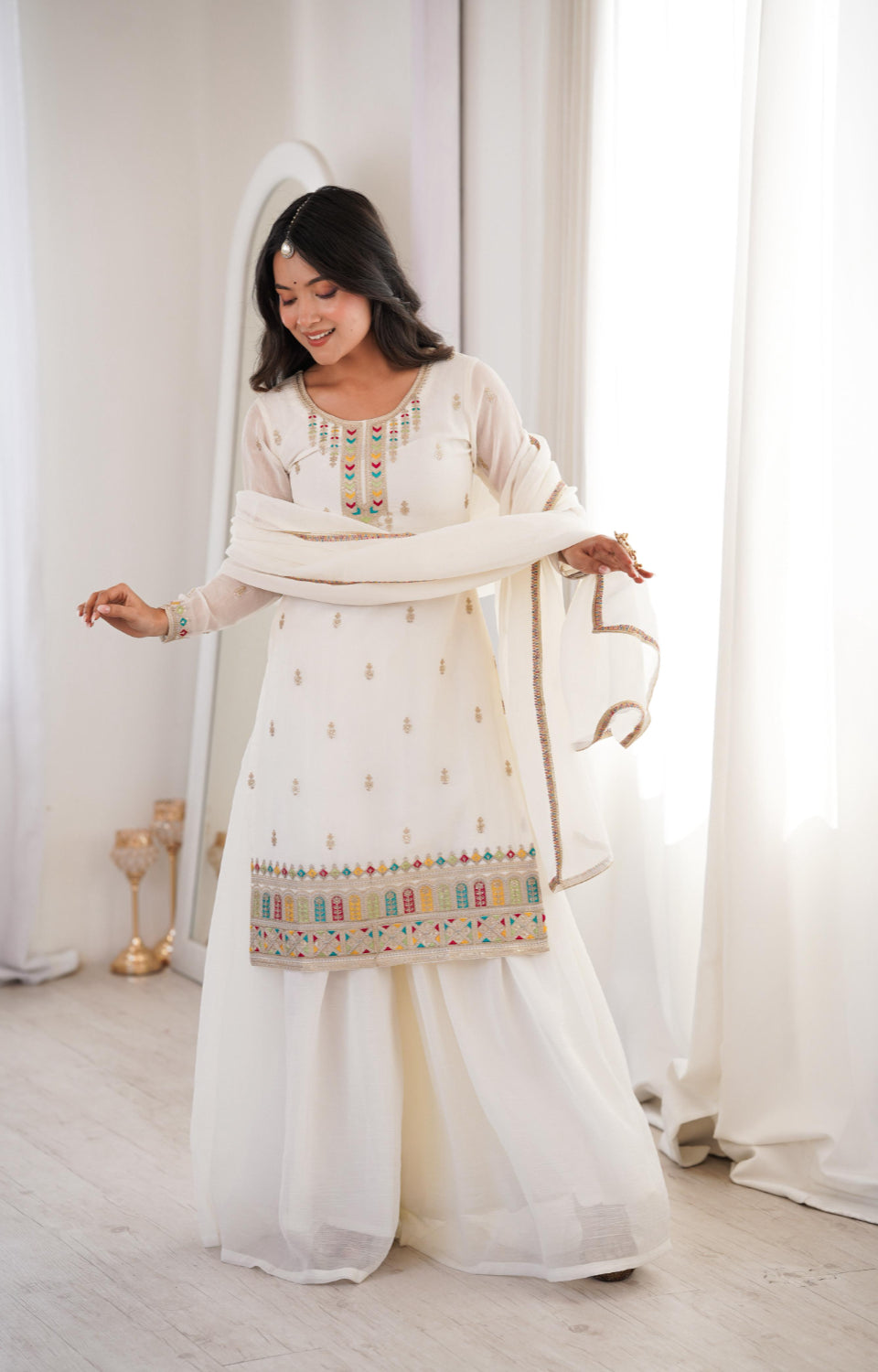 PURE SOFT CRUNCHY SILK FABRIC TOP, SHARARA WITH DUPATTA SET 🌟