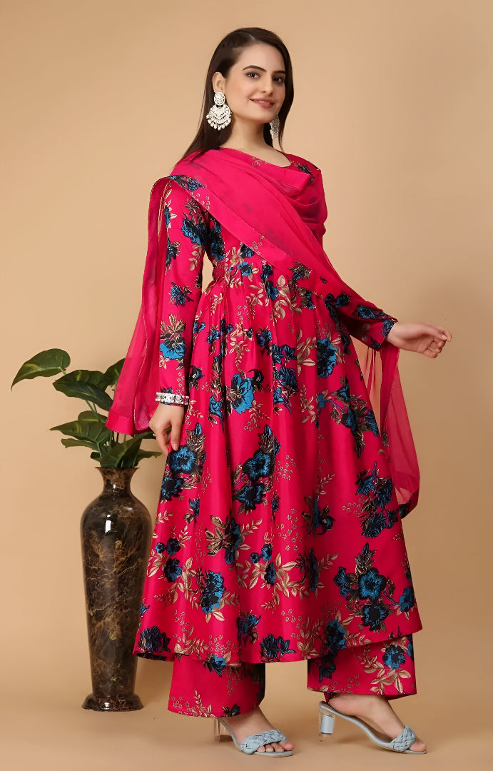 Women Georgette Kurta Palazzo Dupatta Set