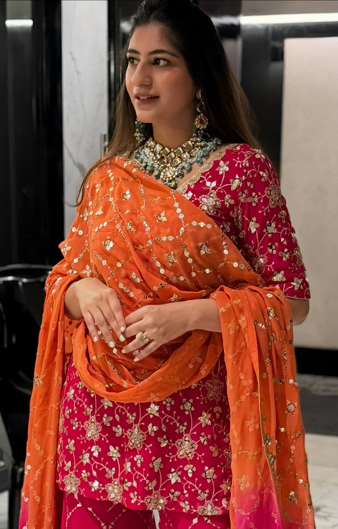 Orange-Red Square Neck Embroidered Kurta Set ❤️‍🔥