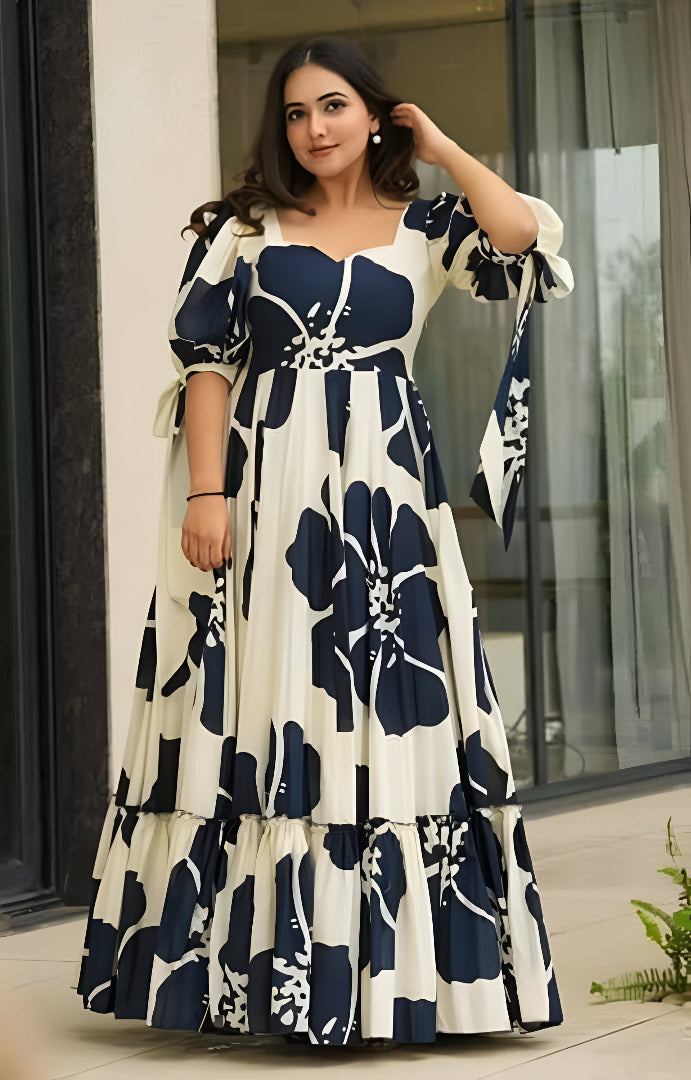 Beautiful Mehandi Floral Print Maxi Dress 🥻