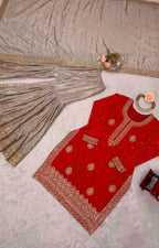 Chinon Silk Sharara Suit with Pearl & Sequence Work