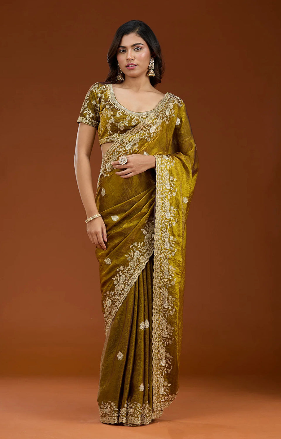 Luxury Fandy Satin Silk Saree with Fancy Cutwork & Zari Blouse