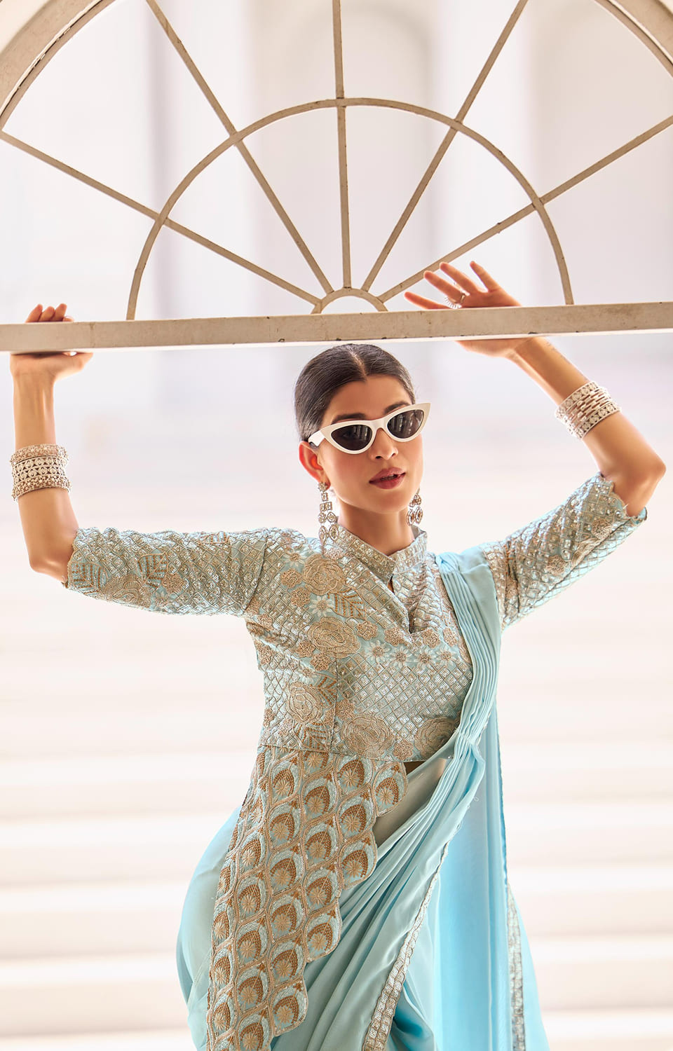 🥻 New Trending Ready-to-Wear Chinon Saree with Fully Embroidered Stylish Blouse 🥻